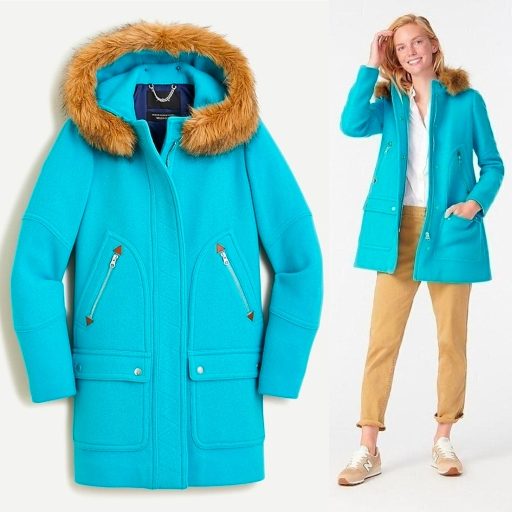 J. Crew Chateau Wool Parka - Aqua Sea
